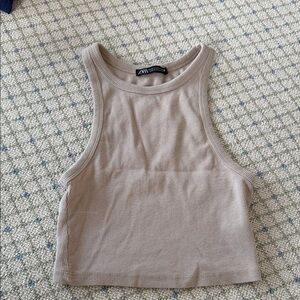 Zara Beige Ribbed Crop Top
